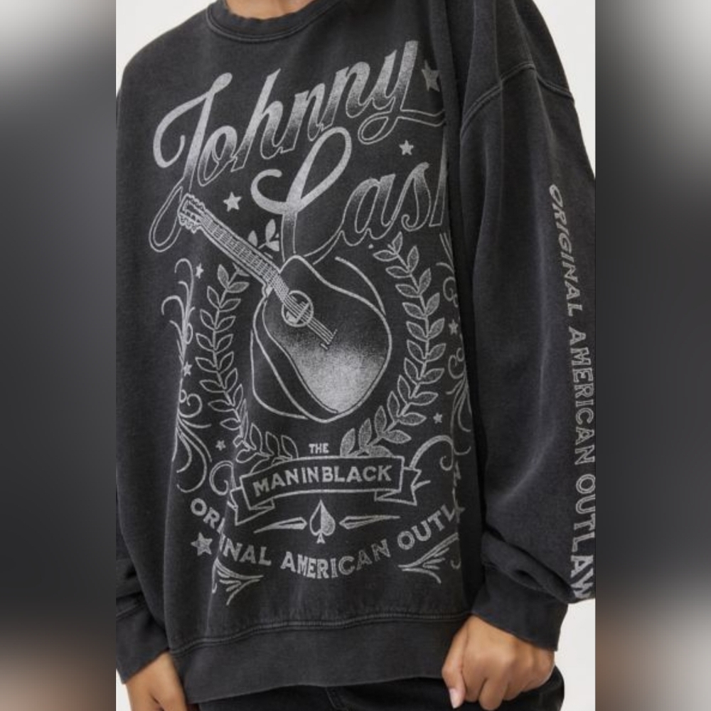 Johnny Cash Overdyed Graphic Pullover Sweatshirt One Size - Picture 3 of 5